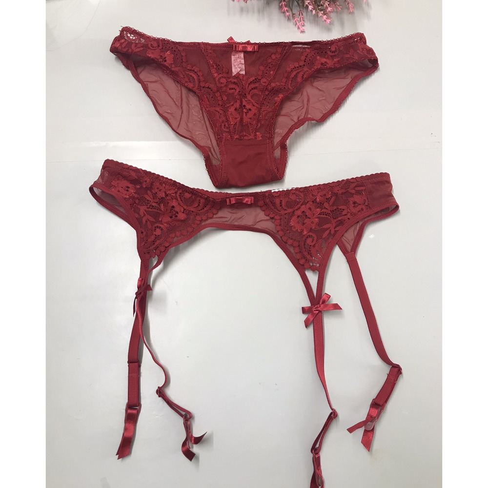 Women 2 Pv Lingerie Set Garter Belt and Panty Set Red Lace & Mesh Bodydoll X-Lg